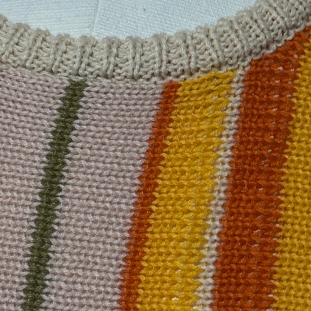 Cotton Blend Sleeveless Sweater-Multi Stripe/Scalloped Bottom Hem-Lightweight - Picture 3 of 12